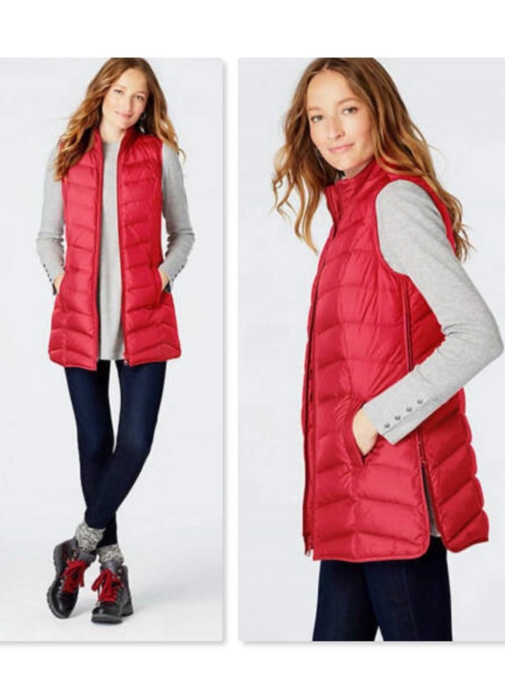 J.Jill Red Side-Zip Longline Down Puffer Vest Medium
